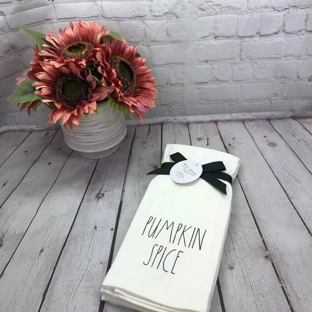 Rae Dunn PUMPKIN SPICE kitchen towels set of 2